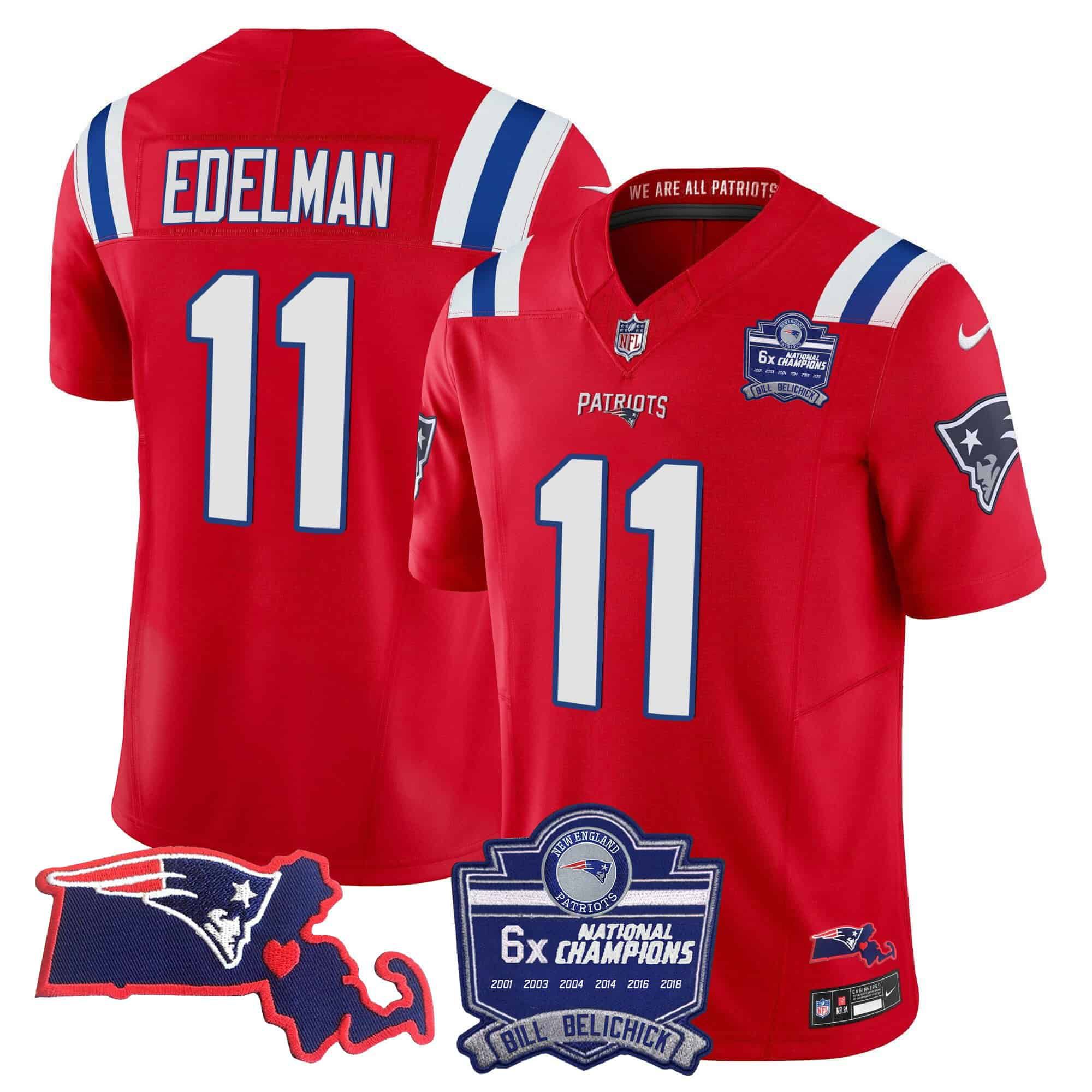 Men New England Patriots #11 Edelman Red 2024 Nike 6x Champions Patch Vapor Limited NFL Jersey->indianapolis colts->NFL Jersey